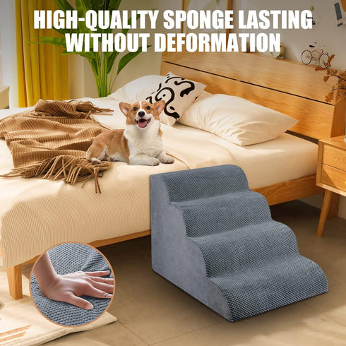 Chic Threads Dog Stairs for High Beds, 4-Step Non-Slip Stable Steps for Small Dogs and Cats