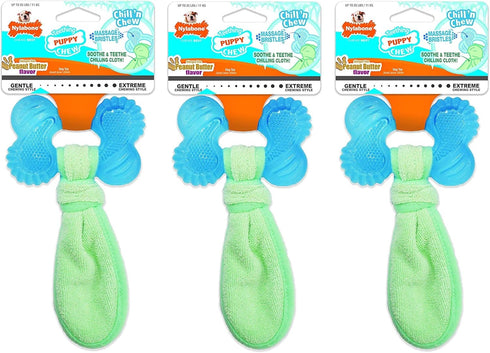 Nylabone 3 Pack Chill 'n Chew Puppy Teething Toys, Small, Allergen-Free Peanut Butter Flavor