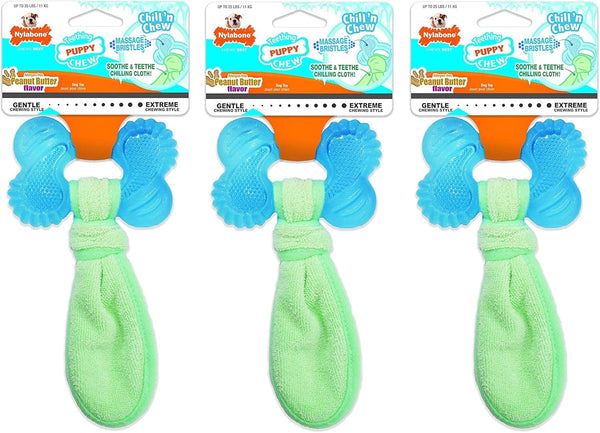 Nylabone 3 Pack Chill 'n Chew Puppy Teething Toys, Small, Allergen-Free Peanut Butter Flavor