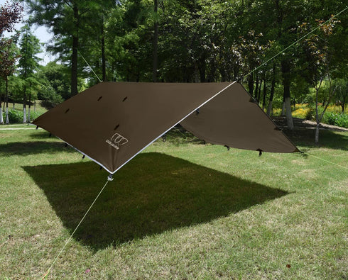 Gold Armour Rainfly Tarp Hammock 14.7ft x 12ft | Premium Waterproof Ultralight Camping Shelter Canopy, Brown