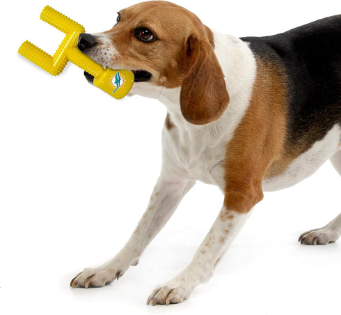 NFL Miami Dolphins Mega- Chew Hard Nylon Bacon-Flavored Dog Bone Football Goal Post Chew Toy. Interactive Tasty Fun Dog