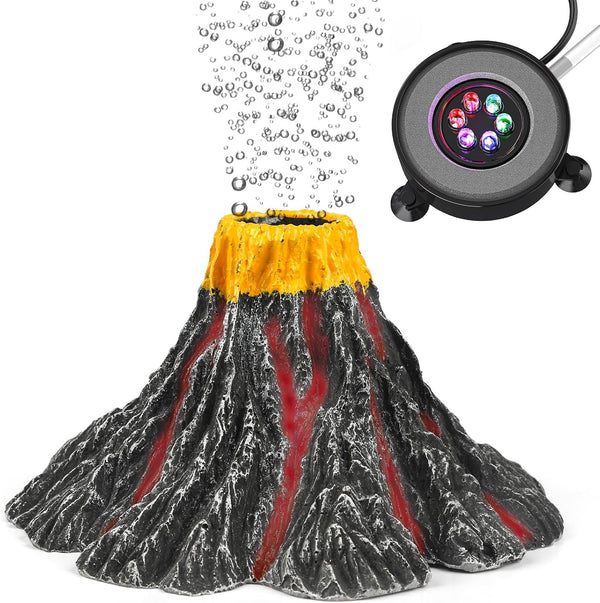 Uniclife Volcano Ornament Kit, Realistic Resin Decoration with Air Stone Bubbler and Colorful LED Light