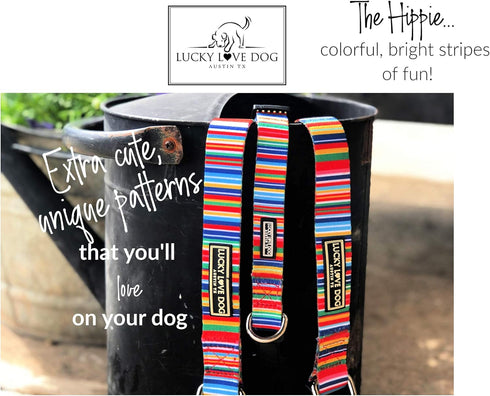 Lucky Love Dog Collar, Rainbow Stripes Pattern for Tiny Dogs, Comfortable Soft Hippie Collars, XS