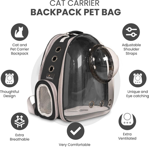 LaLuz2021 Cat Backpack Bubble Dog Carrier, Expandable Tent Double Bubble Capsule with Plush Mat & Leash Clip