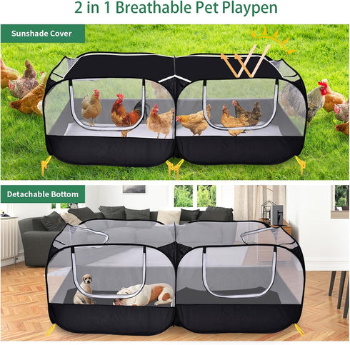 Jhua Pet Playpen for Small Animals, Portable Chicken Run with Detachable Bottom and Cover, Foldable Chicken Coop Indoor