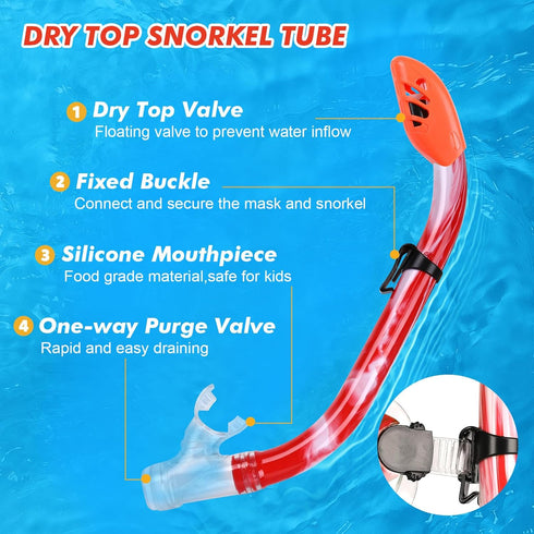 Kids Snorkel Set, Anti-Fog Diving Mask, Swimming Goggles, Dry Top Snorkel Equipment for Youth 5-10 Years