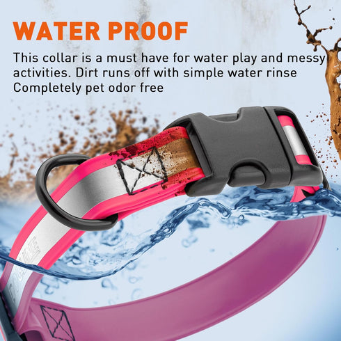 BioThane Reflective Dog Collar, Waterproof Heavy Duty Quick Release Collar with Sturdy Buckle in Fun Modern Colors