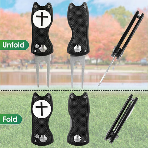 Golf Divot Repair Tool with Magnetic Ball Marker - Stainless Steel Foldable Divot Tool & Golf Divot Tool Featuring