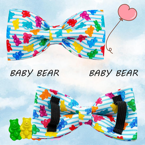 Elegant Little Tail Dog Collar - Summer Bow Tie Collar with Blue Bear Print for Medium Dogs