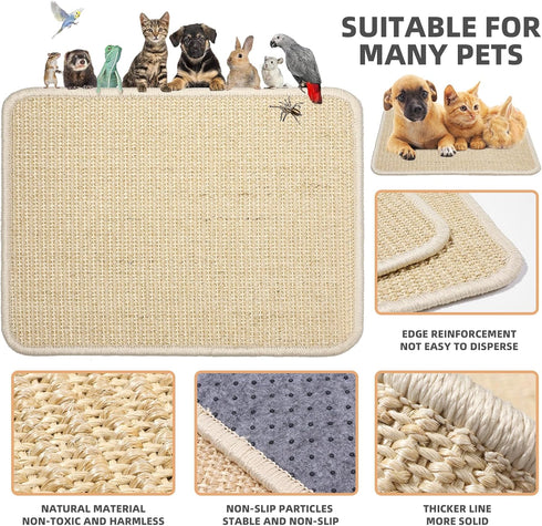 2 Pieces Rabbit Scratcher Mat, Natural Sisal Cat Bunny Rabbit Scratching Pad, Rabbit Animal Scratch Pad Rug for Indoor
