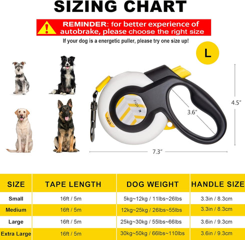 FIDA AutoBrake Retractable Dog Leash: 16 ft Heavy Duty No Pull Leash for Large Breeds, Tangle Free, Soft Grip