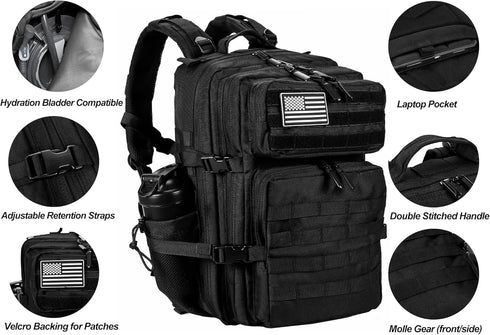 LHI 45L Military Tactical Backpack for Men and Women, Army 3 Days Assault Pack with Molle System