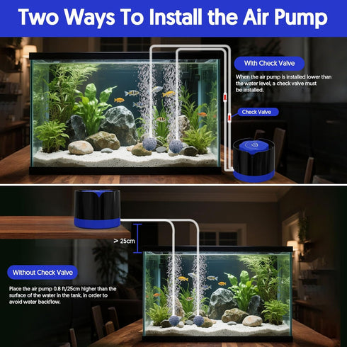 3W/5W 80 (3W) QZQ Aquarium Air Pump, Quiet Fish Tank Air Pump with Dual Outlets, Powerful Adjustable Oxygen Pump