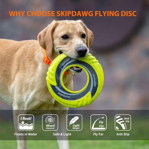 SKIPDAWG Interactive Dog Tug Toy, Dog Flying Disc Water Toy, Non-Toxic Light TPR/Nylon Fabric, 9 Inches Diameter