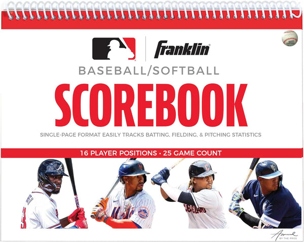 Franklin Sports MLB Baseball + Softball Scorebook - Official Coaching Scorekeeper for 25 Games