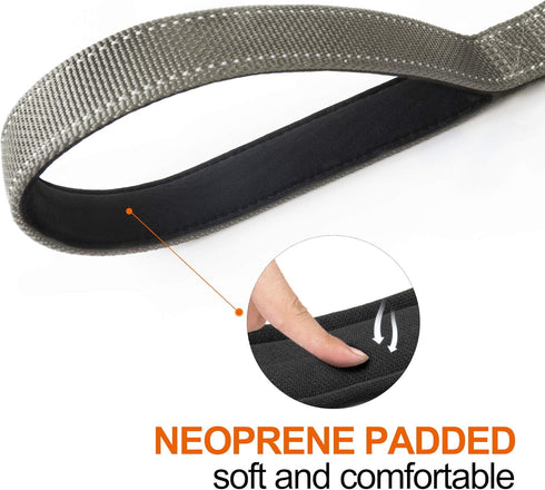 TwoEar 5FT 1IN Strong Gray Dog Leash - 2 Padded Handles, Traffic Handle for Extra Control, Reflective Walking Lead