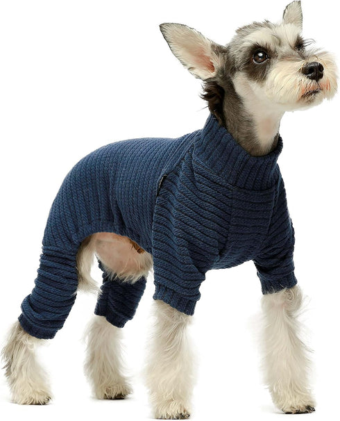 Fitwarm Turtleneck Knitted Dog Sweater, Puppy Pajamas Thermal Winter Clothes Knitwear for Pet Coats, Blue X-Small