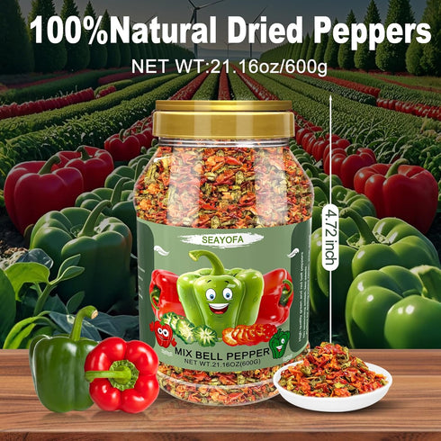 21oz Dried Bell Peppers Mix, Natural Dehydrated Red & Green Bell Pepper Flakes, Perfect Toppings for Ramen, Vegetables