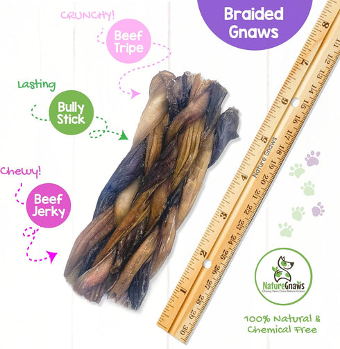 Nature Gnaws Braided Gnaws for Dogs - 5-6" (10 Count), Long Lasting Natural Beef Bully Stick Combo