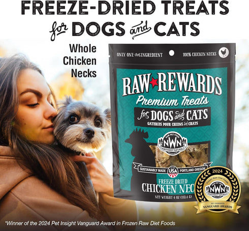 Northwest Naturals Raw Rewards Freeze-Dried Chicken Neck Treats for Dogs and Cats, 4 Oz, Healthy, Human Grade