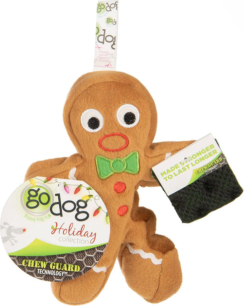 goDog Christmas Gingerbread Man Squeaky Plush Dog Toy - Chew Guard Technology, Large, Brown
