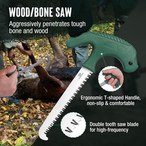 Mossy Oak 4 Pcs Field Dressing Kit, Hunting Knife Set with Gut-Hook Skinner, Caping Knife, Saw, Sharpener for Deer