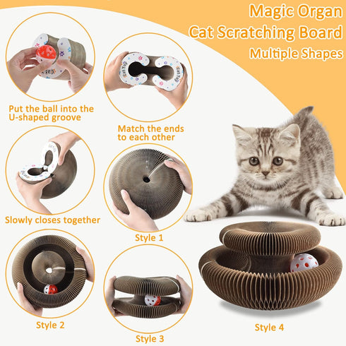 Magic Organ Cat Scratching Board, Durable Cardboard Cat Scratcher, Multi-Purpose with Toy Bell Ball and Catnip