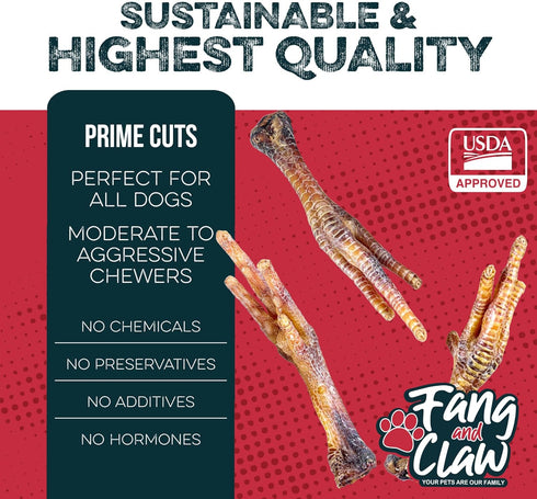 Fang and Claw 75 Count Pack Nail-Free Chicken Feet for Dogs, Bulk Single-Ingredient Air-Dried Dog Chews, Glucosamine