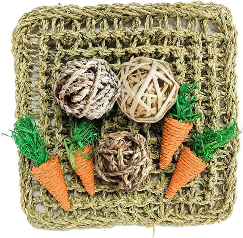 Chinchilla Hamiledyi Rabbit Seagrass Activity Mat Bunny Mat Rabbit Enrichment Toys Rabbit Chew Toys for Teeth Seagrass