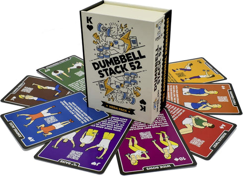 Stack 52 Dumbbell Exercise Cards. Workout Playing Card Game. Video Instructions Included.