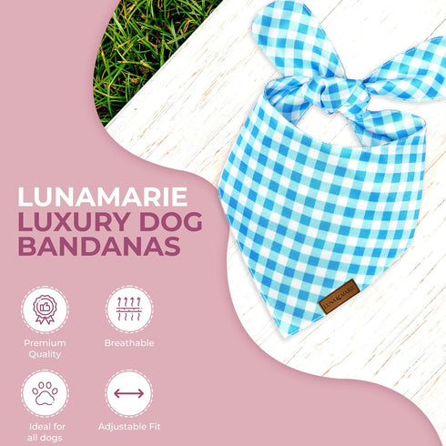 Luxury Dog Bandanas - Puppy Bandanas Cat Accessories | Premium & Silky Fabric | 100% Handmade Quality | Custom Shape Dual Layered Small, Medium, Large Cat Scarf (Blue Checkers, Large)