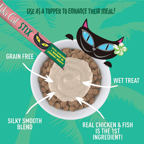 Tiki Cat Stix Wet Treats - Grain Free Lickable Mousse with Chicken & Shrimp in Creamy Gravy, 6 Count (Pack of 1)
