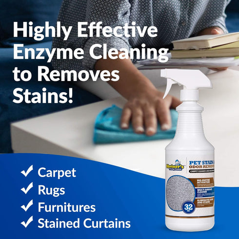 (32 oz) Sheiner's Pet Stain Remover & Pet Odor Eliminator, Advanced Cleaning Bio-Enzyme Cleaner Solution for Carpets