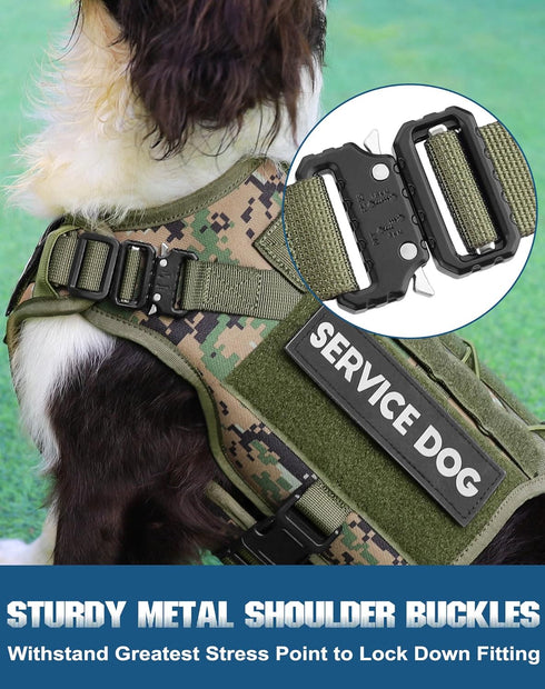 PETNANNY Tactical Dog Harness, Woodland Camo M, No Pull ESA Dog Vest for Medium Large Dogs, Emotional Support, Molle