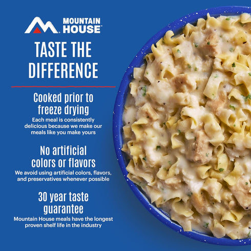 2 30-Year 2-Pack Mountain House Fettuccine Alfredo with Chicken | Freeze-Dried Food for Camping, Servings, Shelf-Life