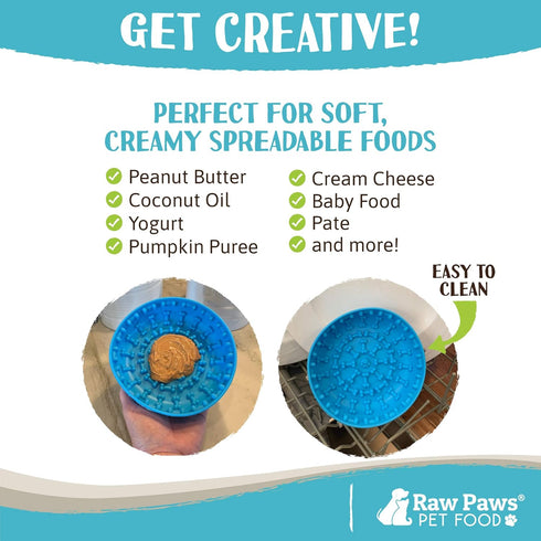 Raw Paws Licking Mat Bowl, Bathing & Grooming Distraction Mat for Dogs, Fun Alternative Slow Feeder Bowl