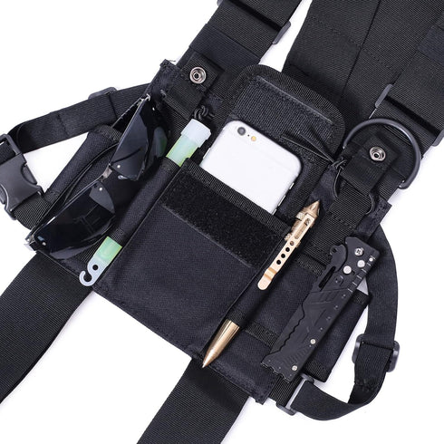 Multi-Pocket Chest Rig Bag, Utility Vest Chest Bag for Men, Hands-Free Radio Front Pack for Hiking