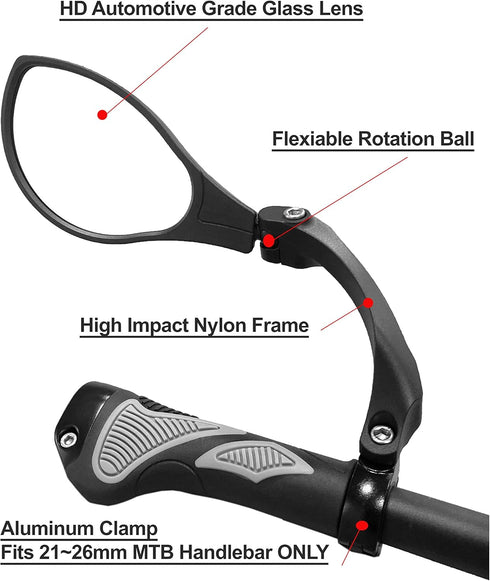 Hafny HD Blast-Resistant Bike Mirror, Adjustable Rotatable Rearview Mirror for Bicycle