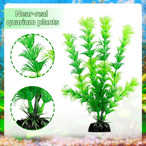 Fish Tank Accessories - 9pcs Green Artificial Plants and Cave Rock Decor Set for Aquarium