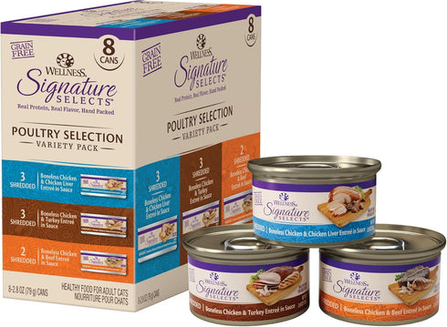 Wellness CORE Grain-Free Signature Selects Wet Cat Food, Natural Pet Food with Real Meat, 2.8 Ounce Can, Pack of 8
