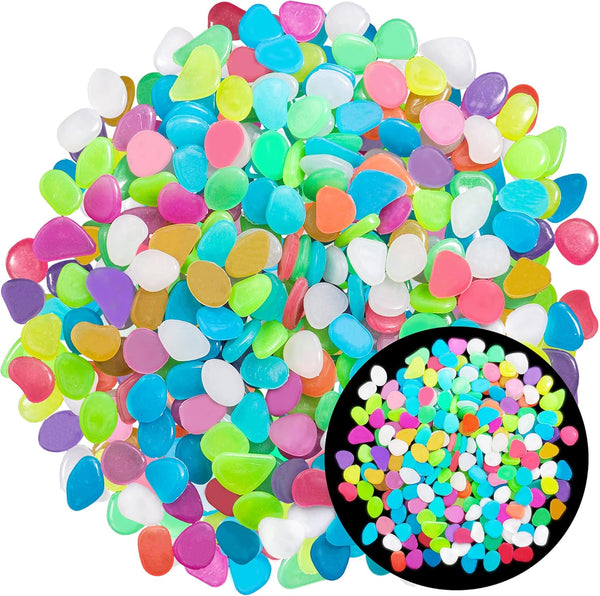 350 PCS Luminous Stones, Mixed Color Glow Rocks for Aquarium, Garden Path, Patio, Lawn Ornaments FD05MX350