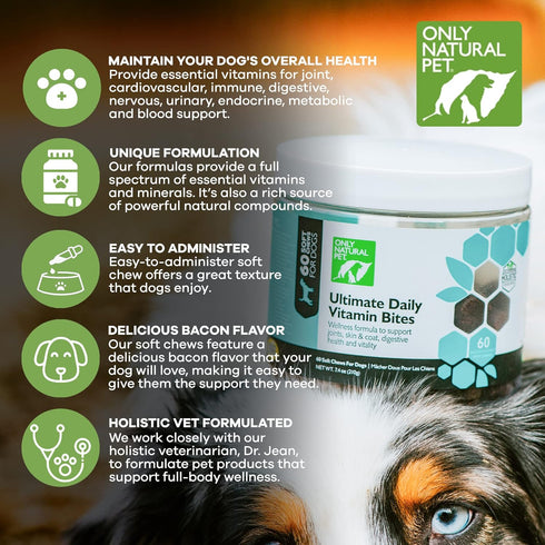 Only Natural Pet Ultimate Daily Vitamins, Complete Multivitamin Supplement for Dogs, 60 Soft Chews