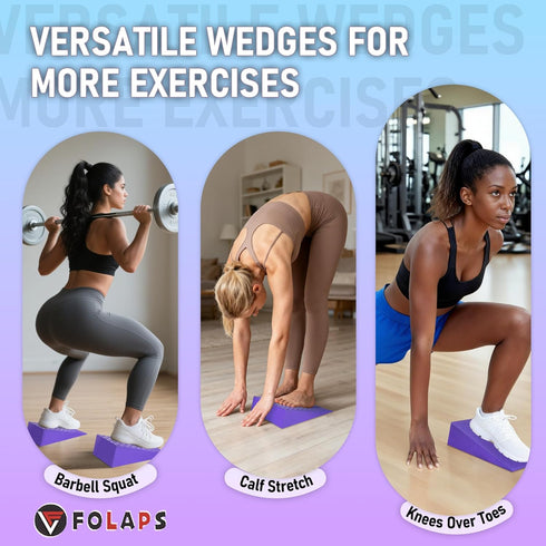 Folaps Squat Wedge Block with Guide for Heel Elevated Squat Weightlifting Slant Board for Squats with Carry Bag