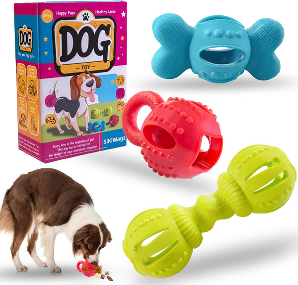 Dog Chew Toys, Set of 3 Treat Dispensing Interactive Toys for Boredom, Fun-Filled Treat Dispenser