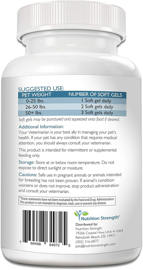 Omega 3 Fish Oil Soft Gels for Dogs - EPA & DHA for Heart, Skin, Coat & Allergy Support, 180 Soft Gels