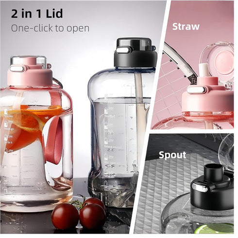 HOORMED 50oz 84oz 2-in-1 (50oz, & Motivational Water Bottle - Time-Marked, Leak Proof & BPA free. Lid with Straw