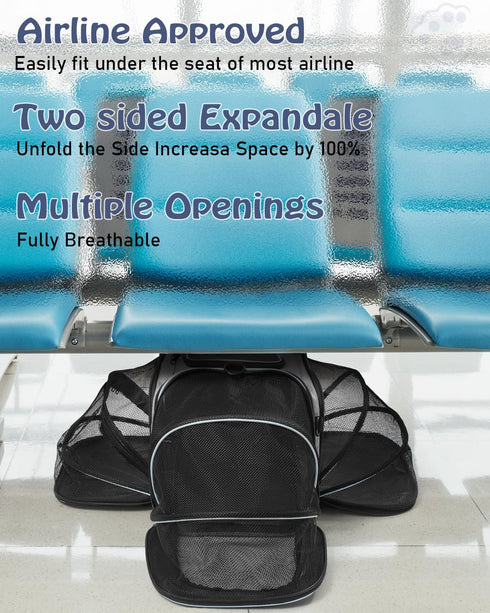 Siivton Cat Carrier, 4 Sided Expandable Pet Carrier for Travel, Airline Approved Soft-Sided Carrier
