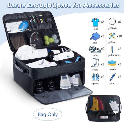 Upgraded Golf Trunk Organizer with Separate Compartment for 2 Pair Shoes, Golf Car Locker