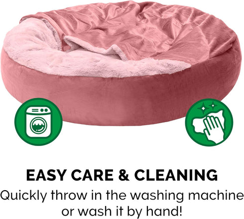 Furhaven 24" Round Calming Donut Dog Bed for Indoor Cats & Small Dogs, Washable, Up to 20 lbs, Rose Pink