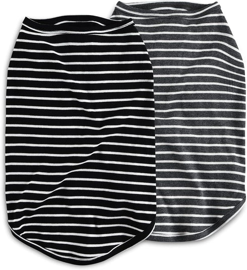 Koneseve Lightweight Stretchy Dog Shirt Vest, Soft Sleeveless Stripe Vests for Small Medium Large Dogs, 2 Pack Black +